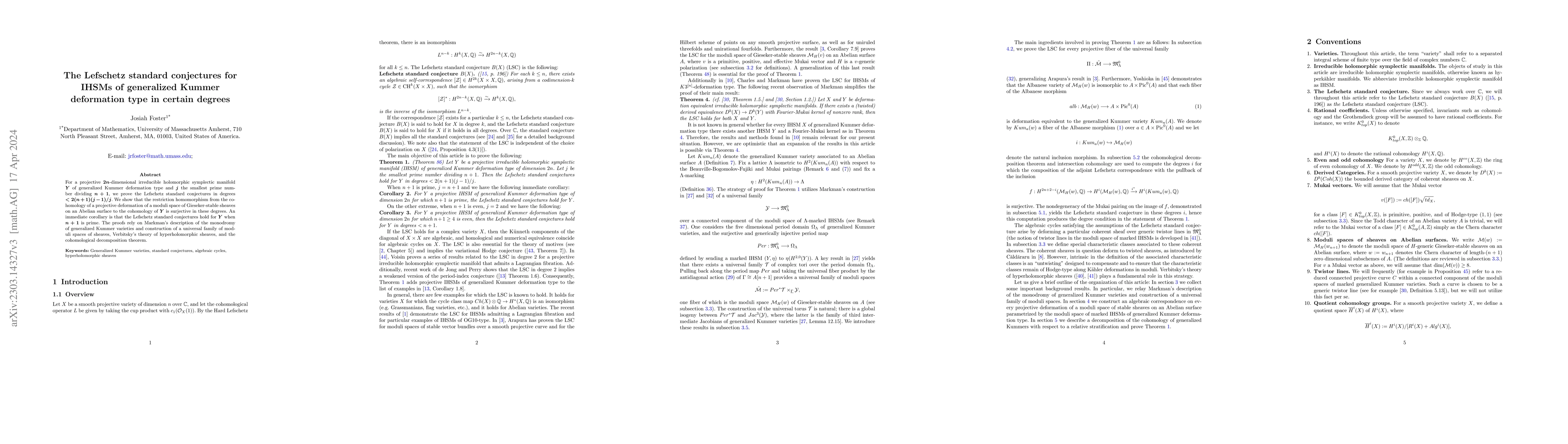 Thumbnail for The Lefschetz standard conjectures for IHSMs of generalized Kummer
  deformation type in certain degrees