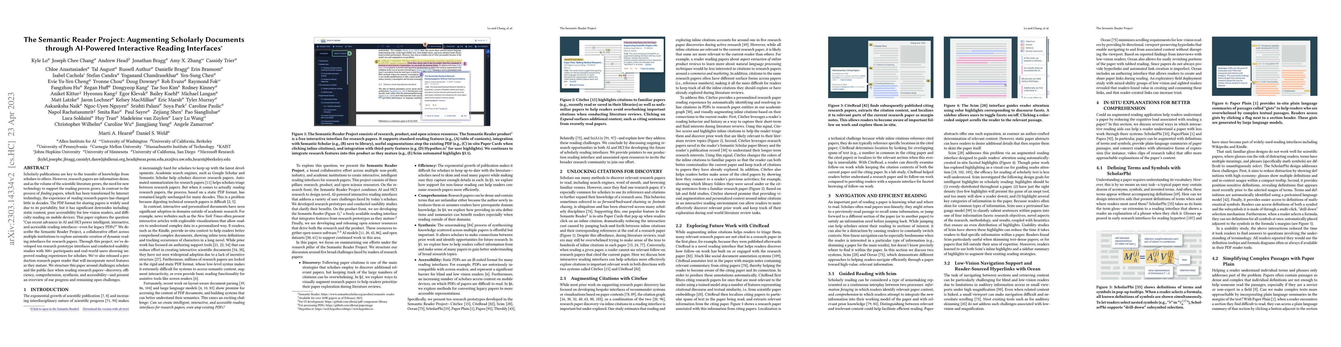 Thumbnail for The Semantic Reader Project: Augmenting Scholarly Documents through
  AI-Powered Interactive Reading Interfaces