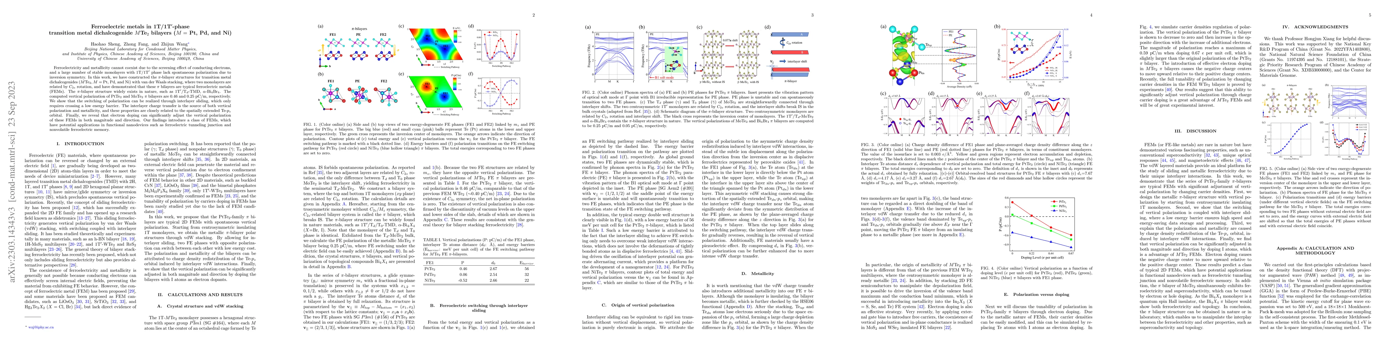 Thumbnail for Ferroelectric metals in 1T/1T'-phase transition metal dichalcogenide
  MTe2 bilayers (M = Pt, Pd, and Ni)