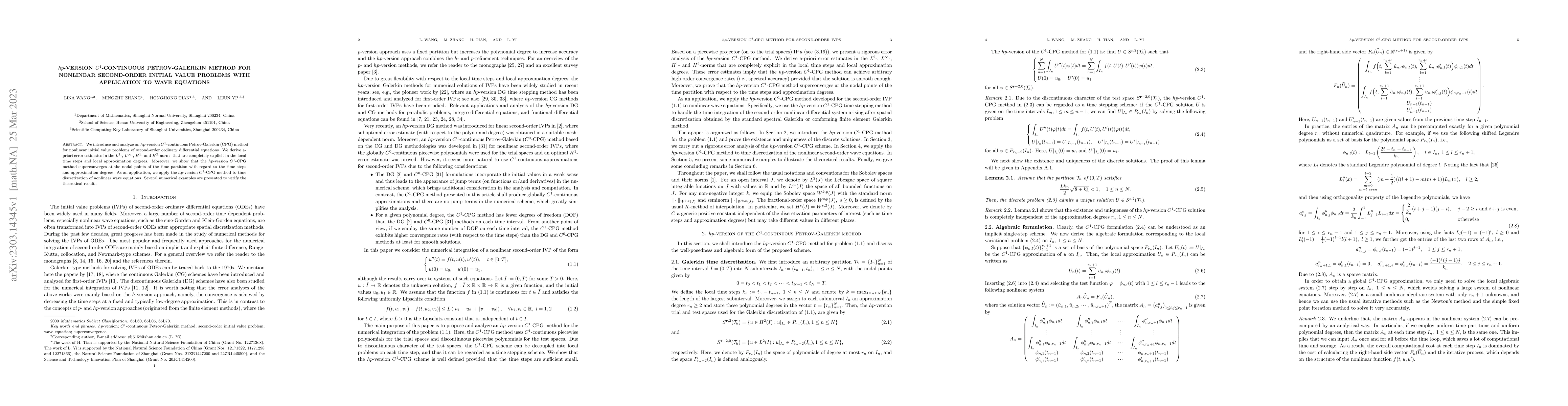 Thumbnail for $hp$-version $C^1$-continuous Petrov-Galerkin method for nonlinear
  second-order initial value problems with application to wave equations