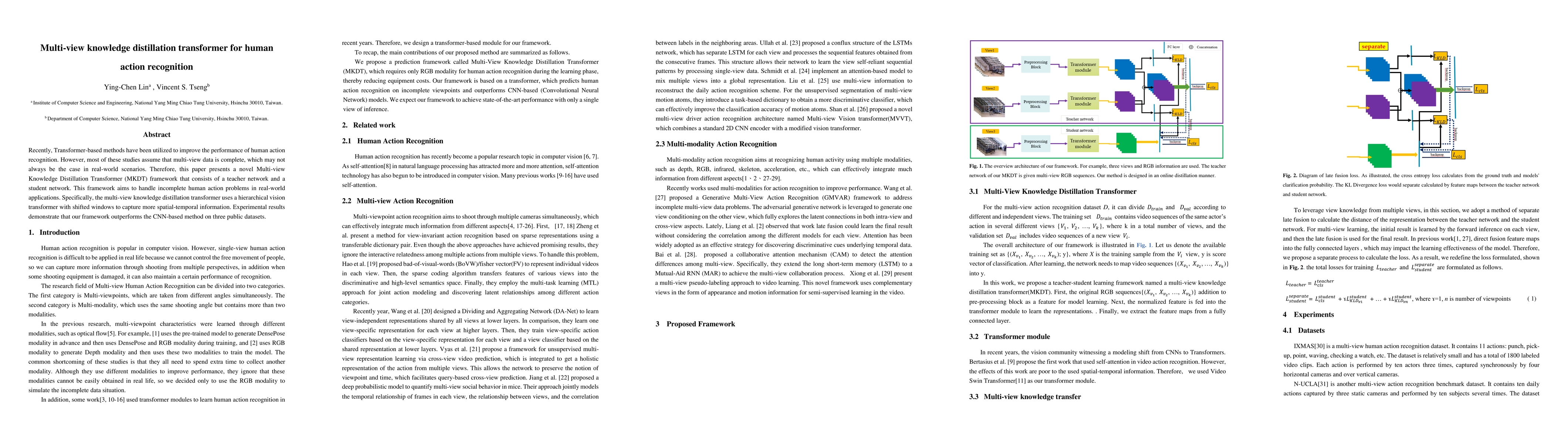 Thumbnail for Multi-view knowledge distillation transformer for human action
  recognition