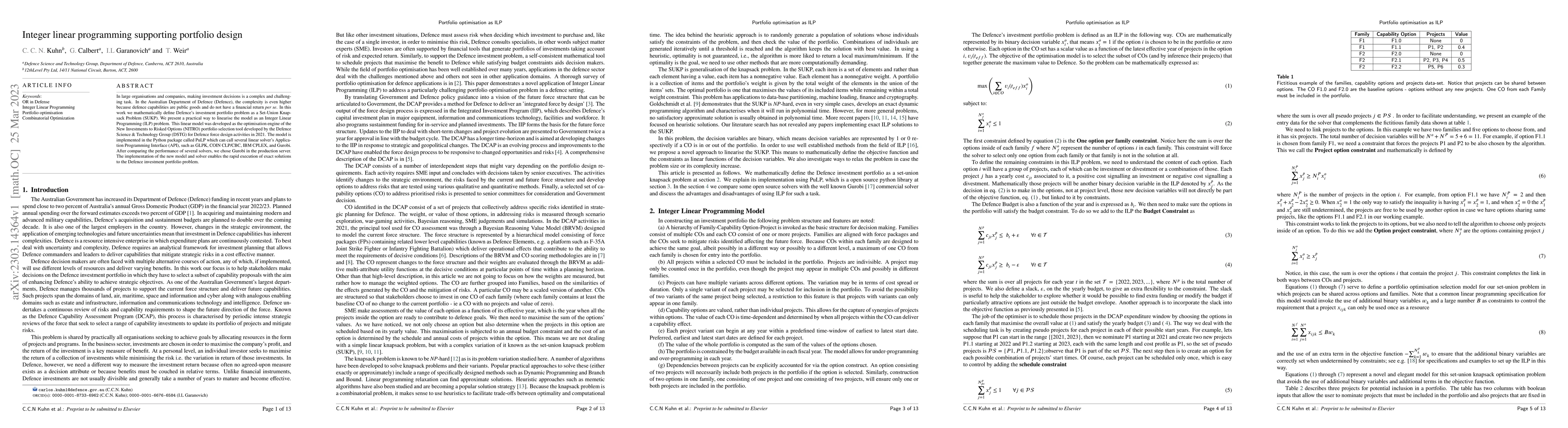 Thumbnail for Integer linear programming supporting portfolio design