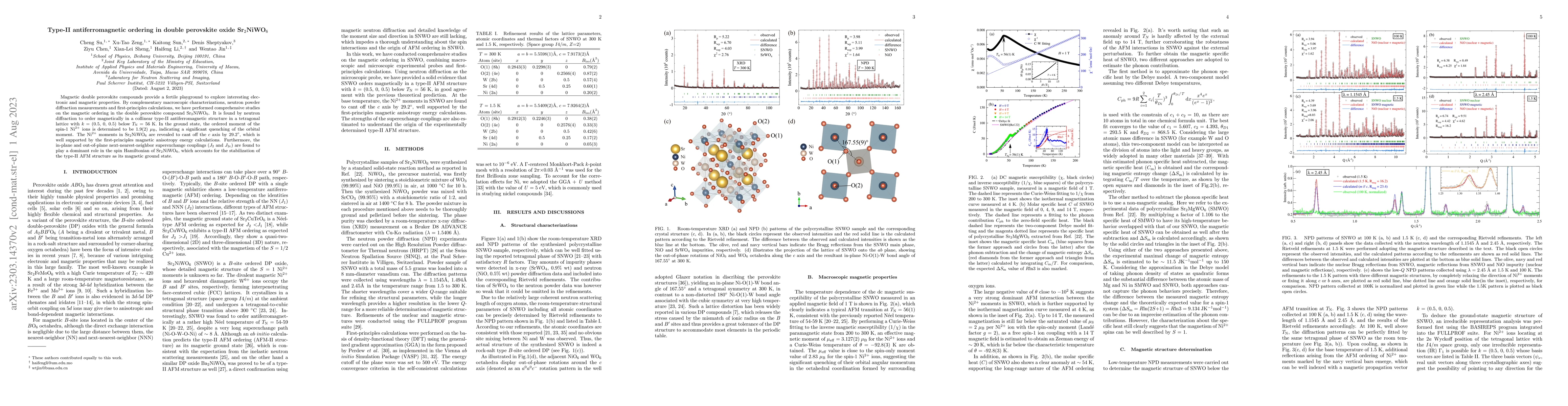 Thumbnail for Type-II antiferromagnetic ordering in double perovskite oxide
  Sr$_2$NiWO$_6$