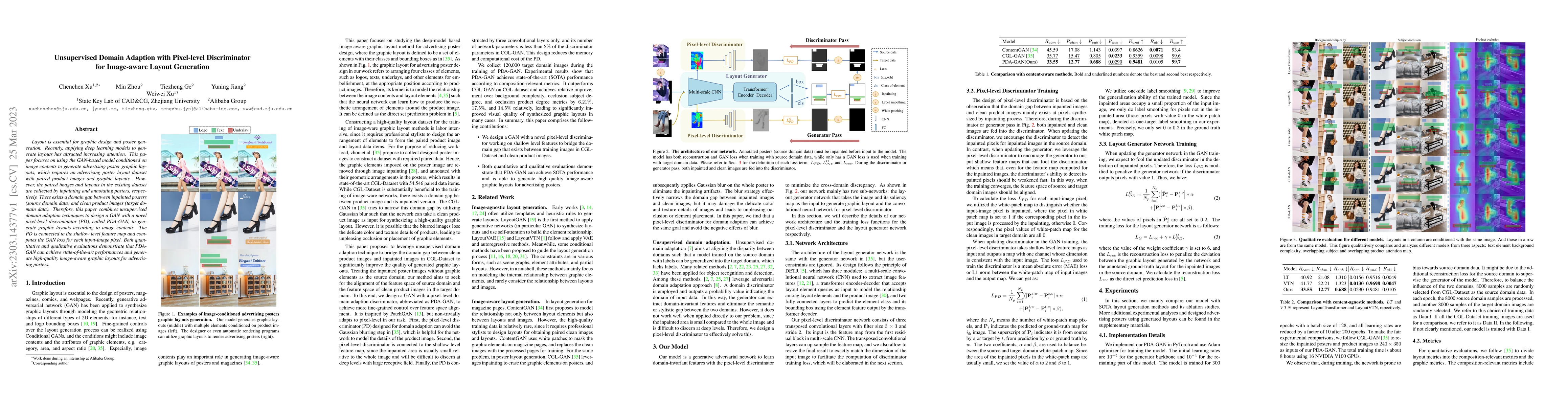 Thumbnail for Unsupervised Domain Adaption with Pixel-level Discriminator for
  Image-aware Layout Generation