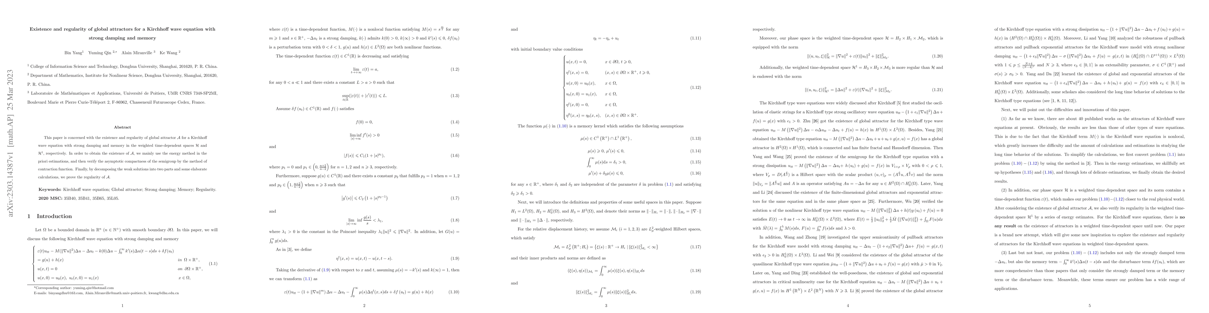 Thumbnail for Existence and regularity of global attractors for a Kirchhoff wave
  equation with strong damping and memory