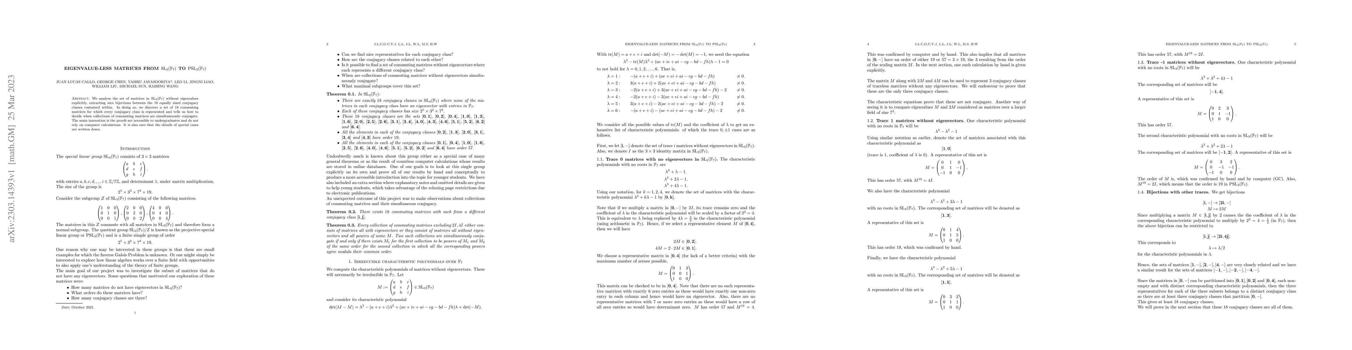 Thumbnail for Eigenvalue-less matrices from SL$_3(\mathbb{F}_7)$ to
  PSL$_3(\mathbb{F}_7)$