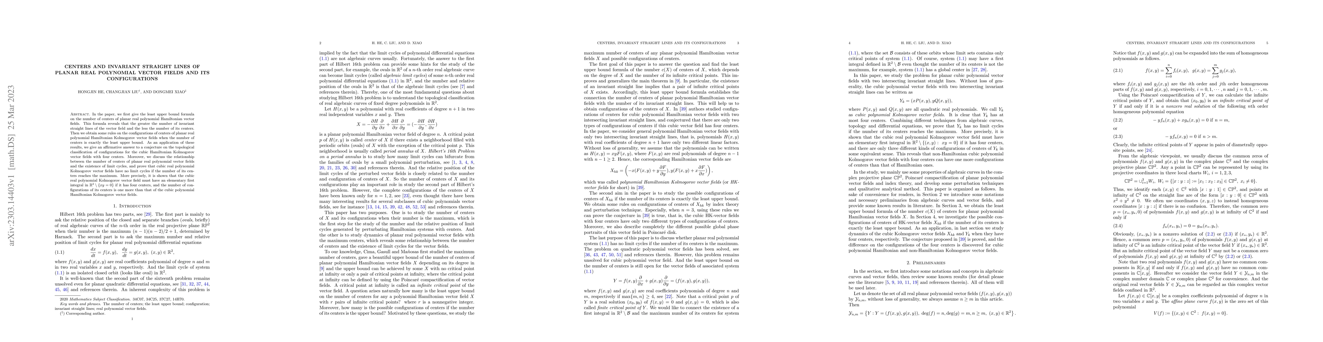 Thumbnail for Centers and invariant straight lines of planar real polynomial vector
  fields and its configurations