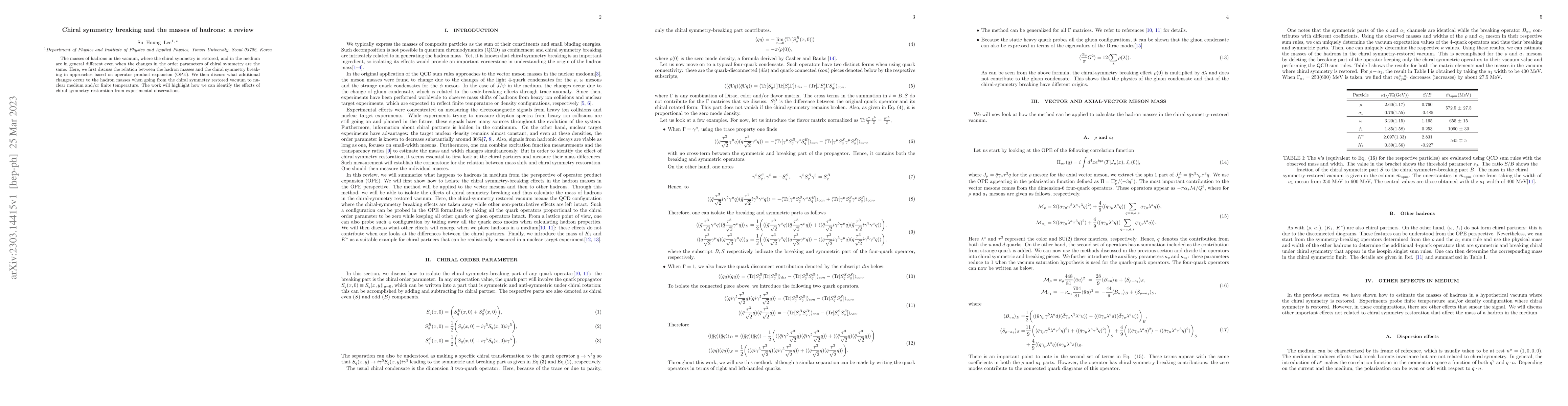 Thumbnail for Chiral symmetry breaking and the masses of hadrons: a review