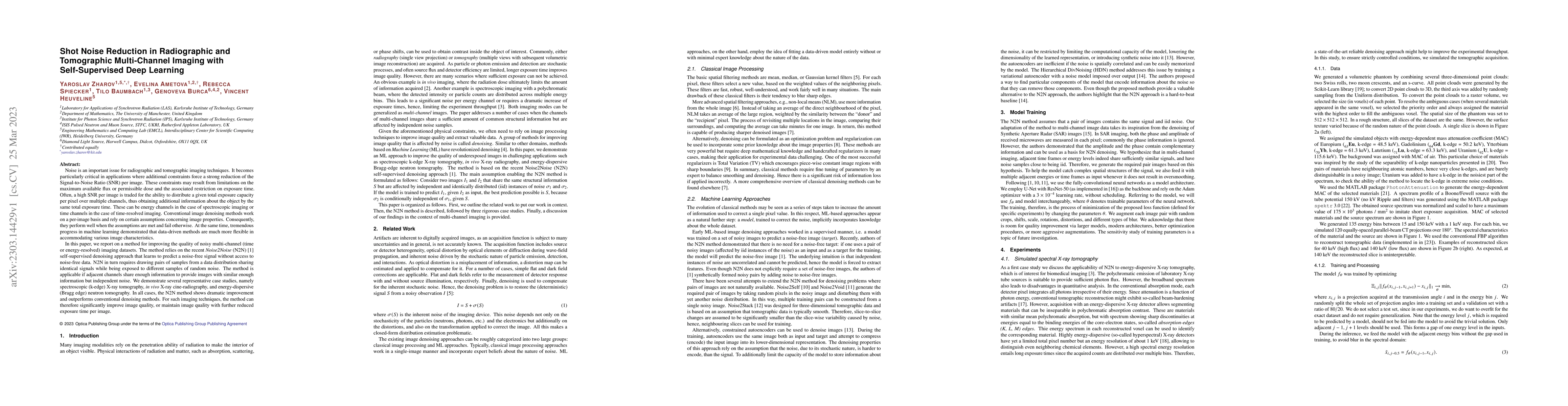 Thumbnail for Shot Noise Reduction in Radiographic and Tomographic Multi-Channel
  Imaging with Self-Supervised Deep Learning