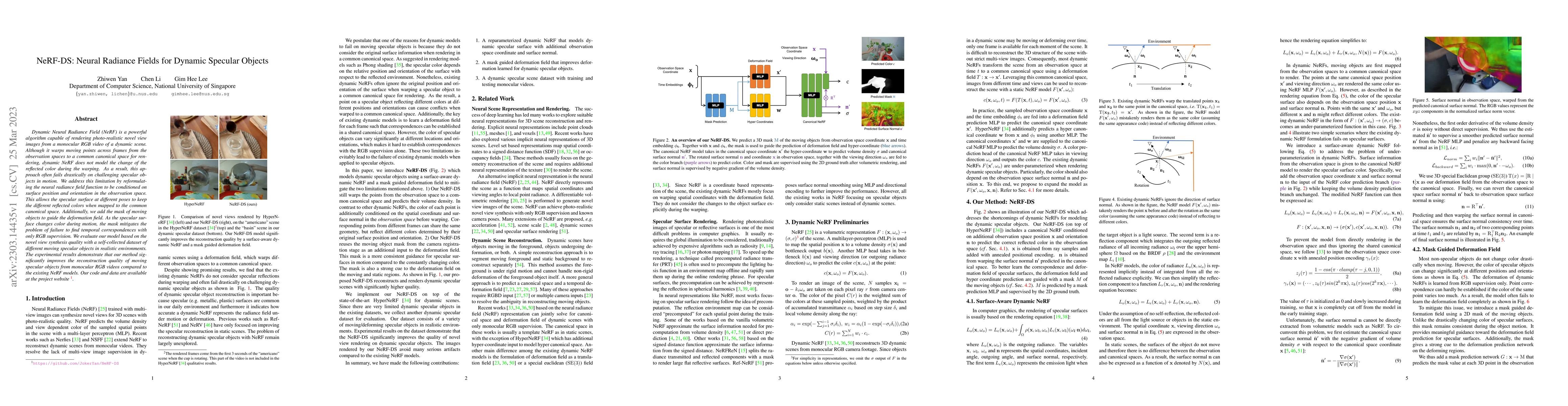 Thumbnail for NeRF-DS: Neural Radiance Fields for Dynamic Specular Objects