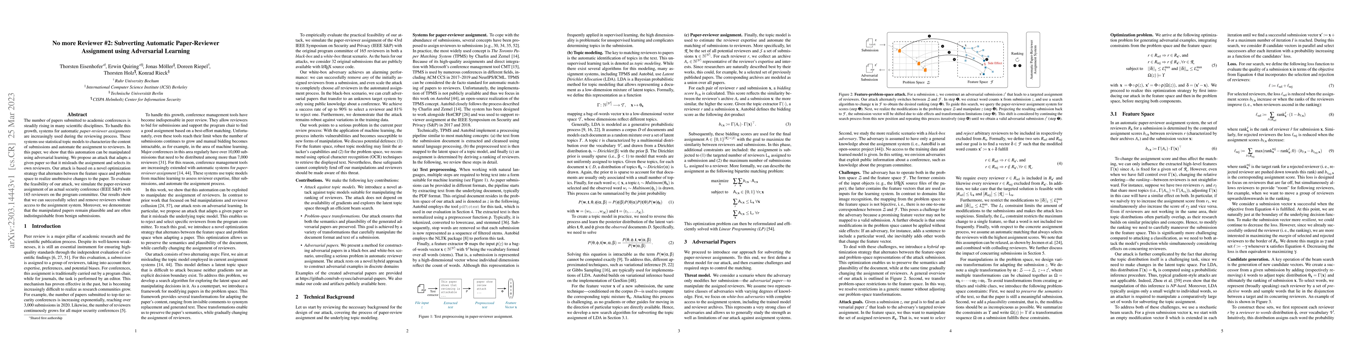 Thumbnail for No more Reviewer #2: Subverting Automatic Paper-Reviewer Assignment
  using Adversarial Learning