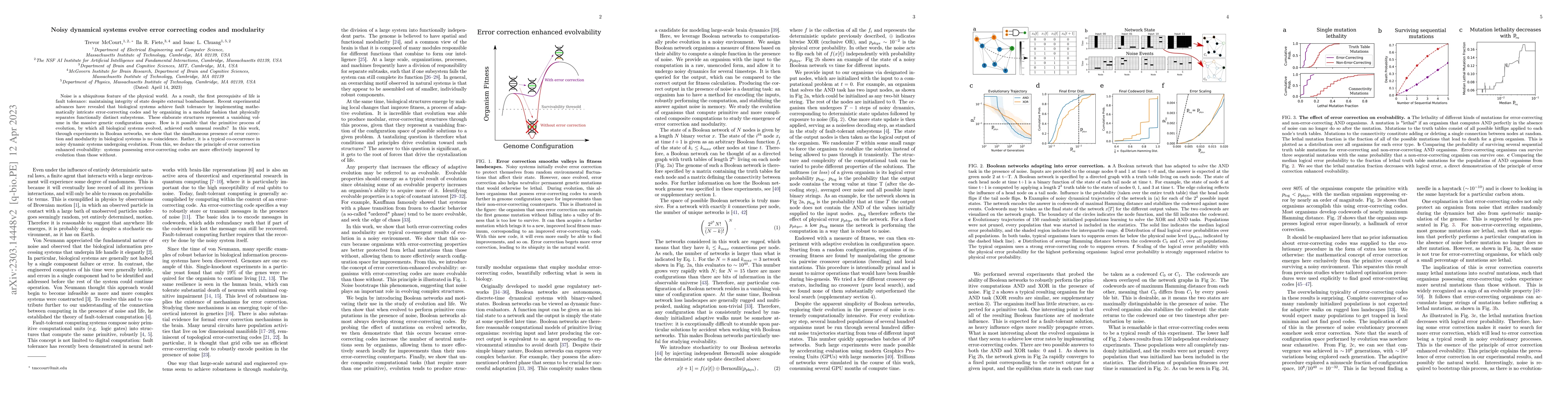 Thumbnail for Noisy dynamical systems evolve error correcting codes and modularity
