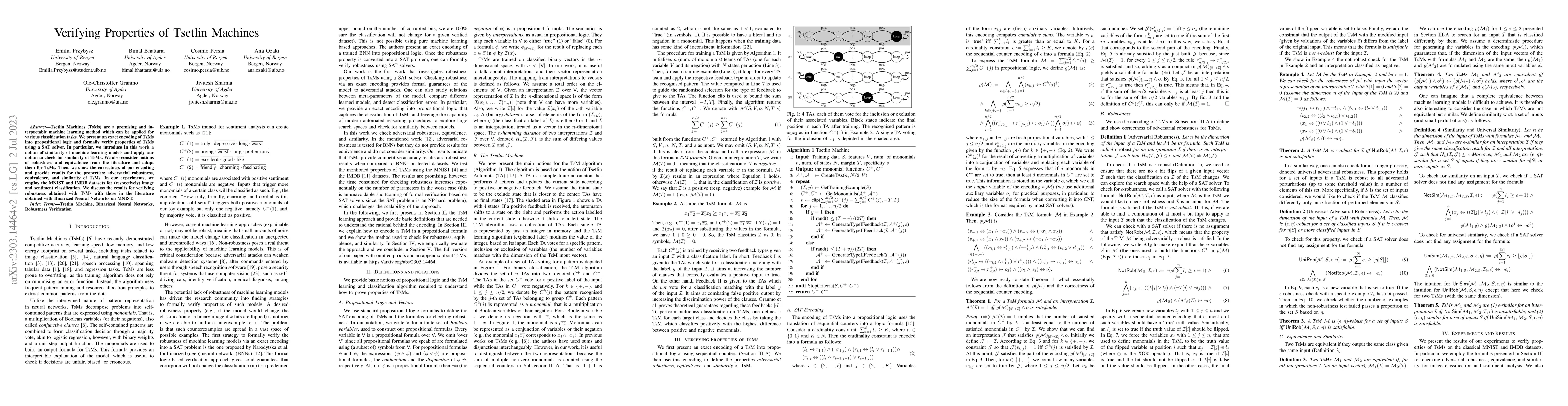 Thumbnail for Verifying Properties of Tsetlin Machines