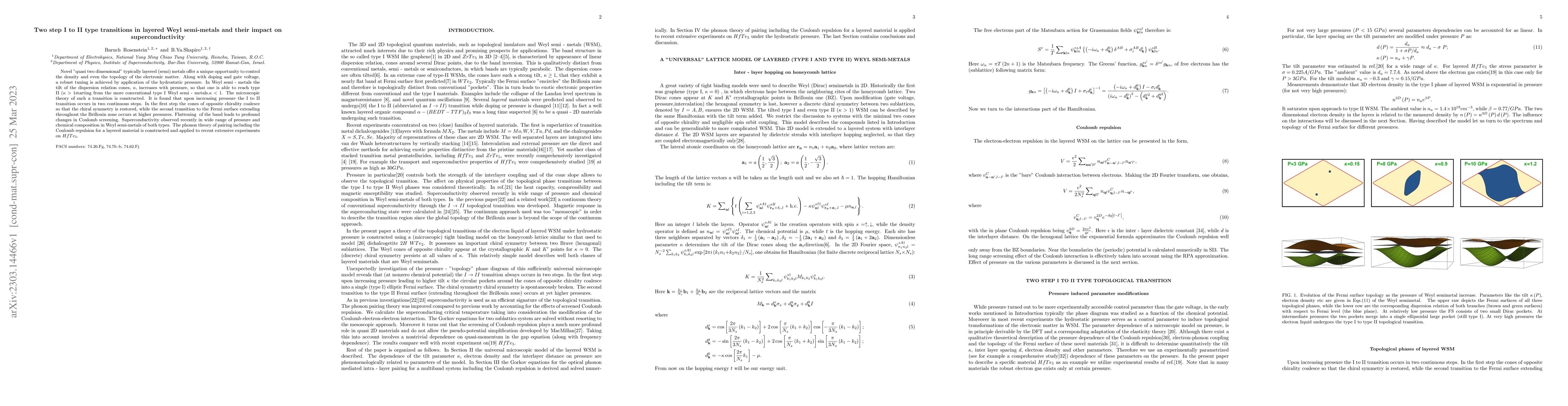 Thumbnail for Two step I to II type transitions in layered Weyl semi-metals and their
  impact on superconductivity