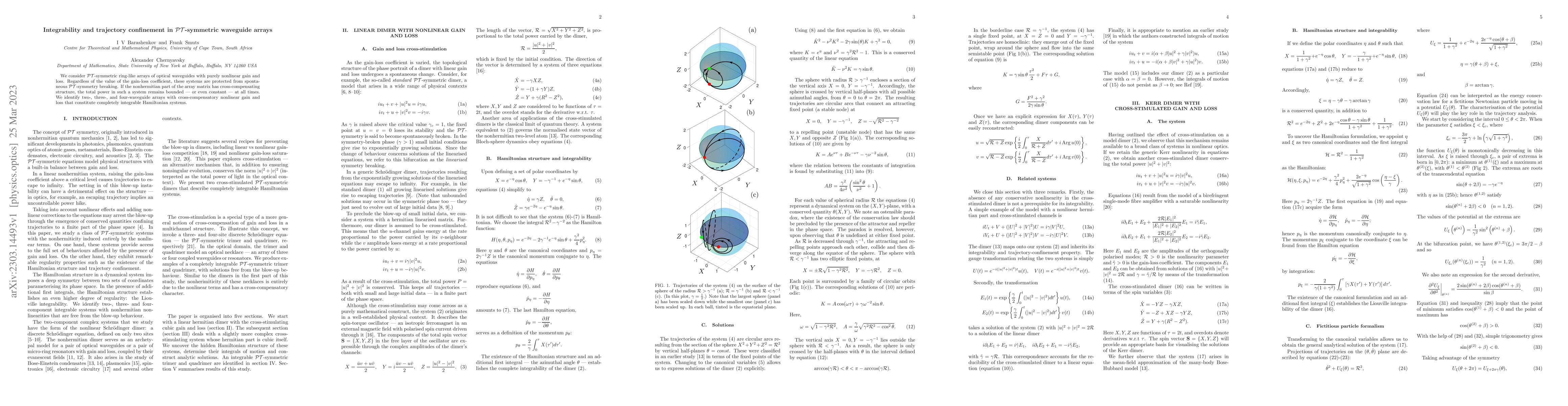 Thumbnail for Integrability and trajectory confinement in $\mathcal{PT}$-symmetric
  waveguide arrays