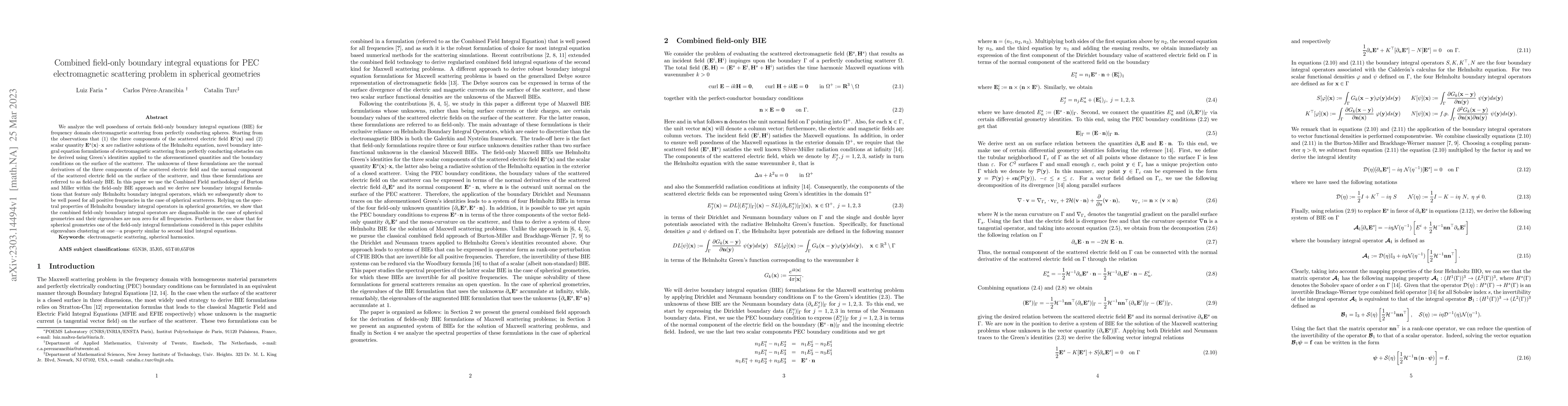 Thumbnail for Combined field-only boundary integral equations for PEC electromagnetic
  scattering problem in spherical geometries