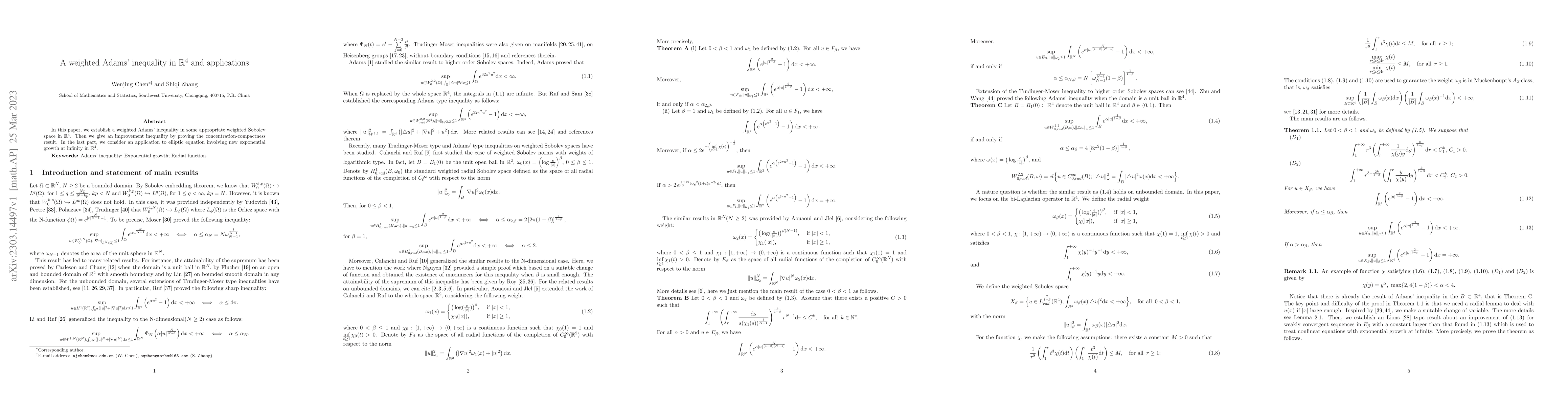 Thumbnail for A weighted Adams' inequality in $\mathbb{R}^4$ and applications