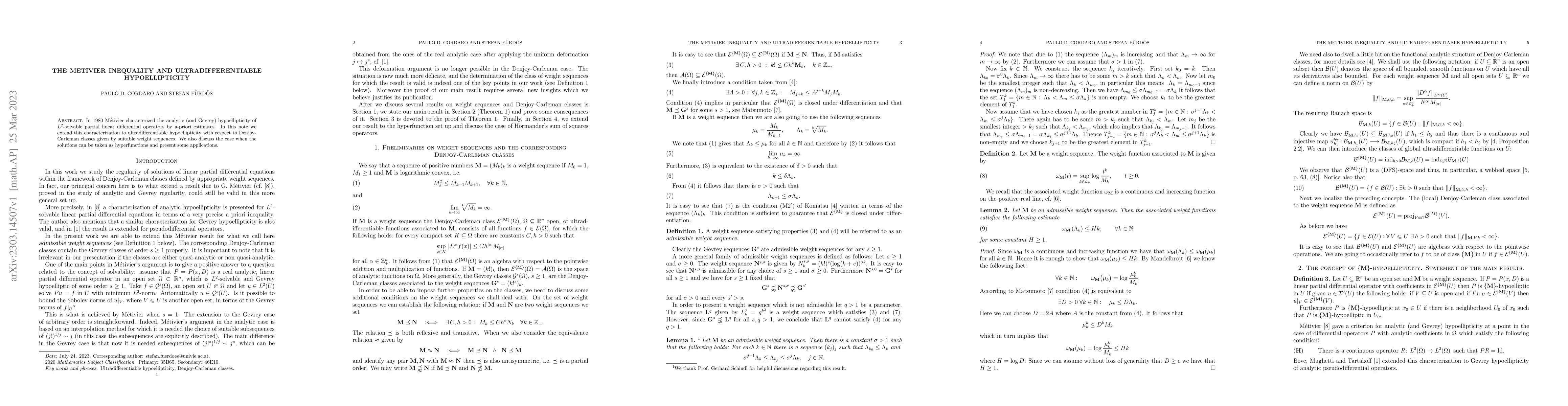 Thumbnail for The Metivier inequality and ultradifferentiable hypoellipticity
