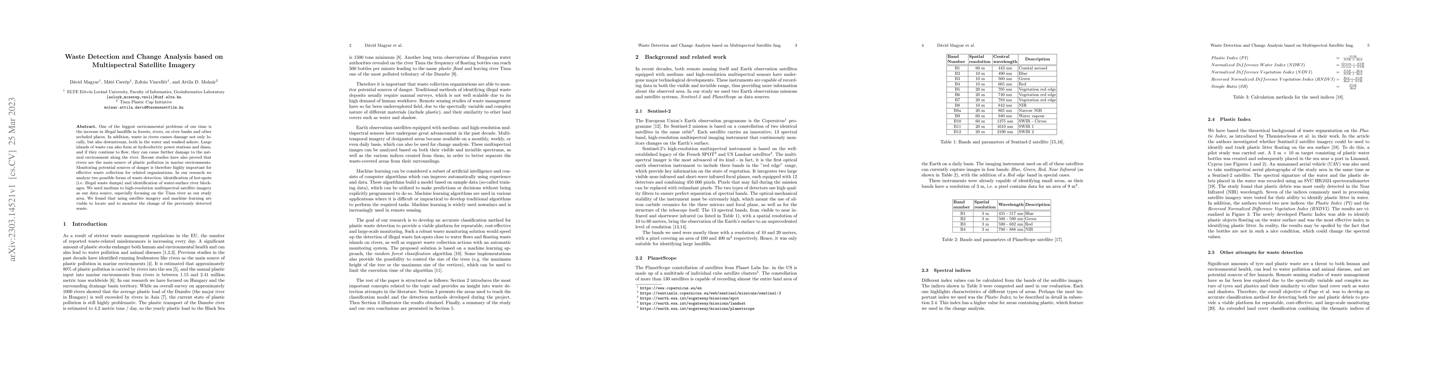 Thumbnail for Waste Detection and Change Analysis based on Multispectral Satellite
  Imagery