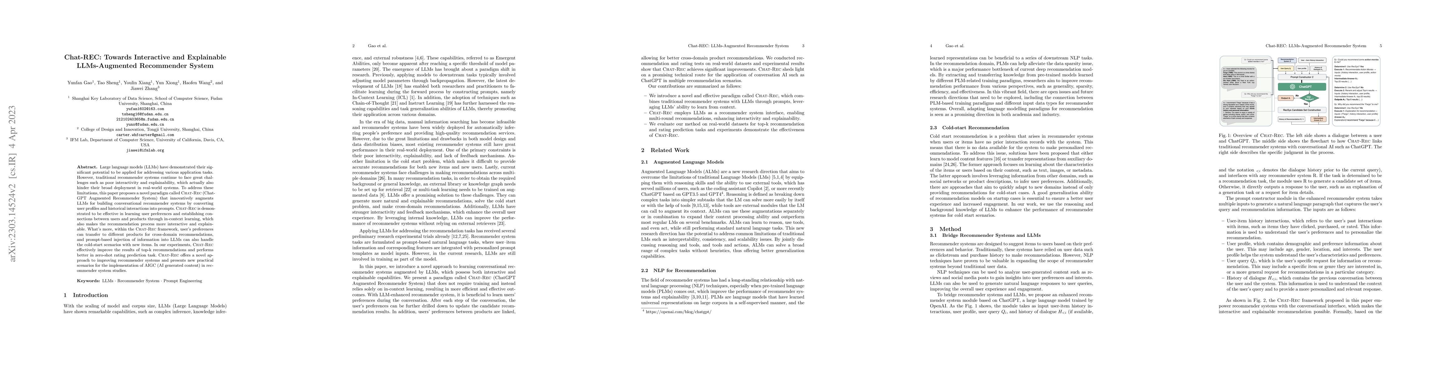 Thumbnail for Chat-REC: Towards Interactive and Explainable LLMs-Augmented Recommender
  System
