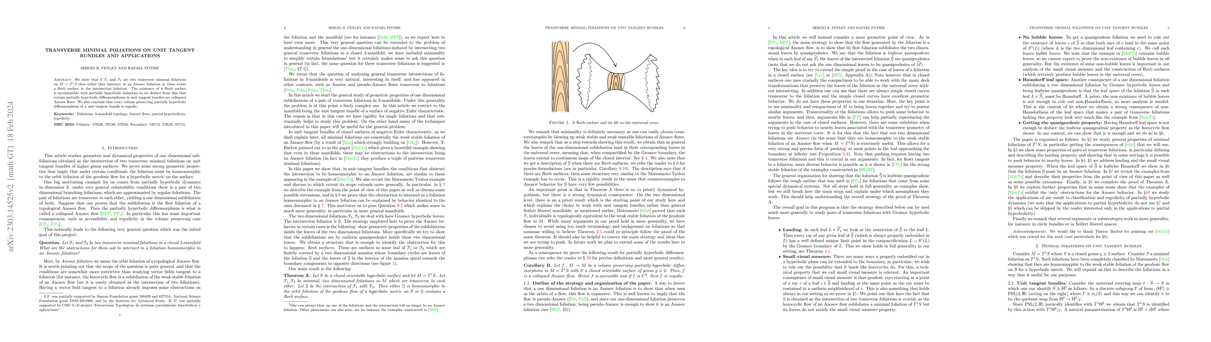 Thumbnail for Transverse minimal foliations on unit tangent bundles and applications