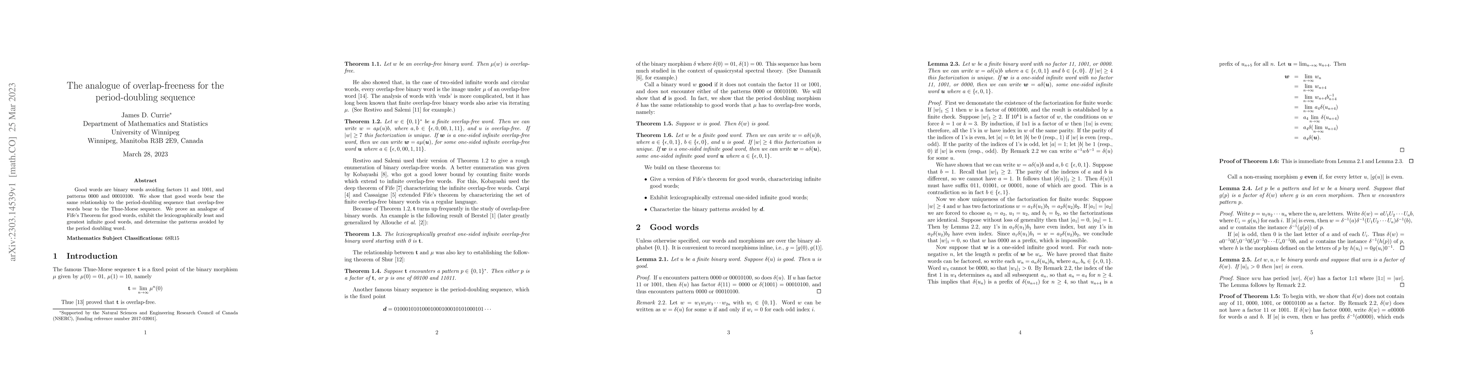 Thumbnail for The analogue of overlap-freeness for the period-doubling sequence