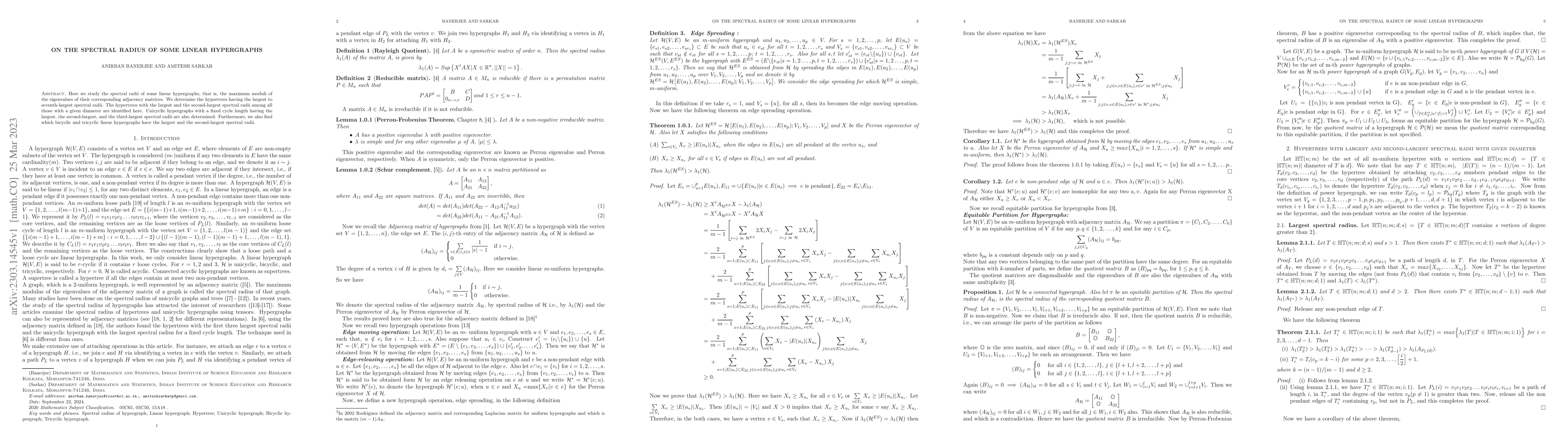Thumbnail for On the spectral radius of some linear hypergraphs