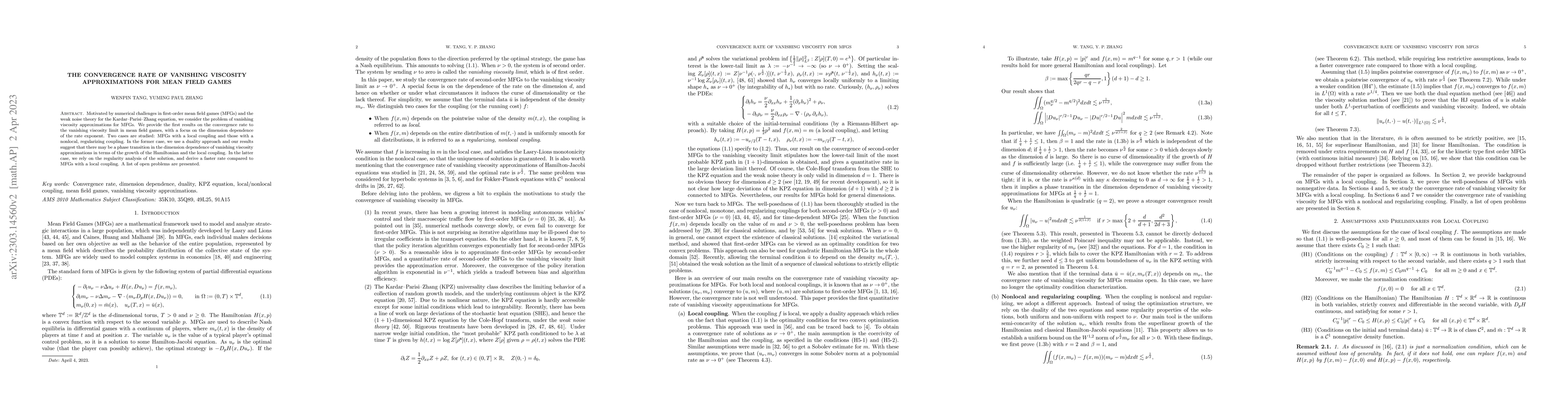 Thumbnail for The convergence rate of vanishing viscosity approximations for mean
  field games