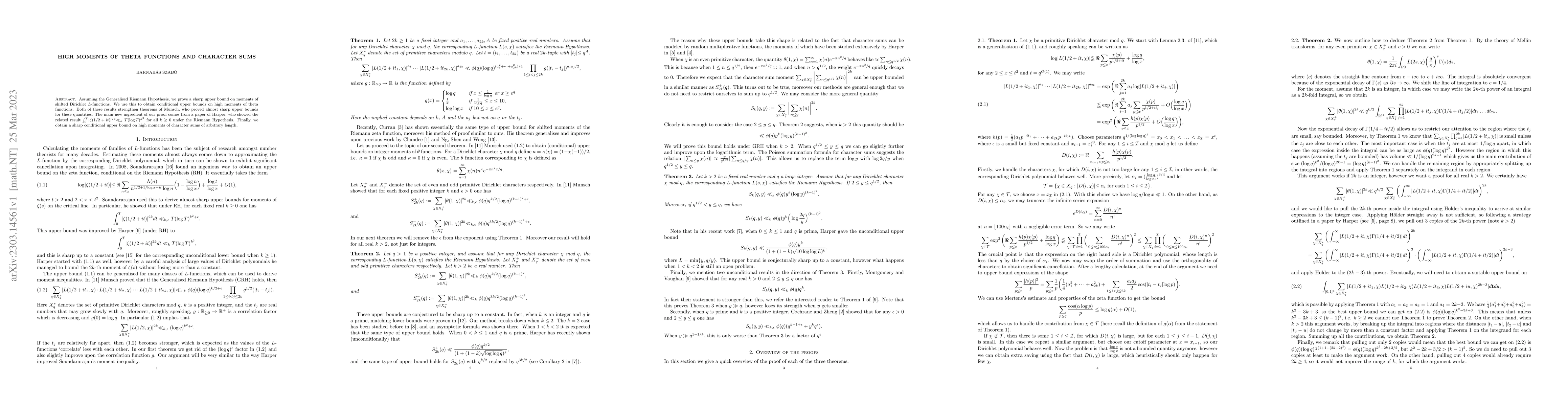 Thumbnail for High moments of theta functions and character sums
