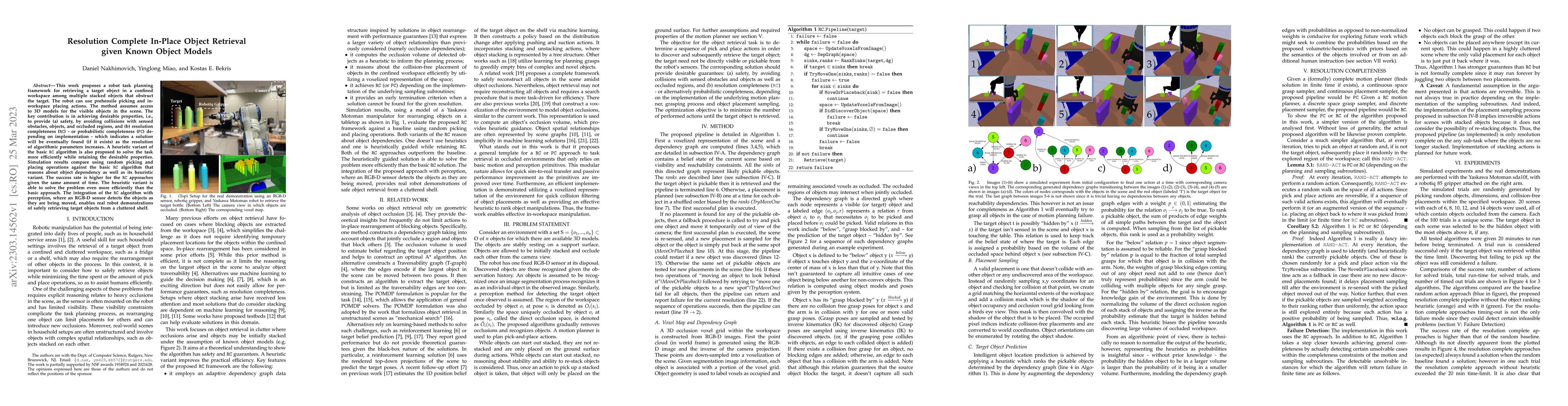 Thumbnail for Resolution Complete In-Place Object Retrieval given Known Object Models
