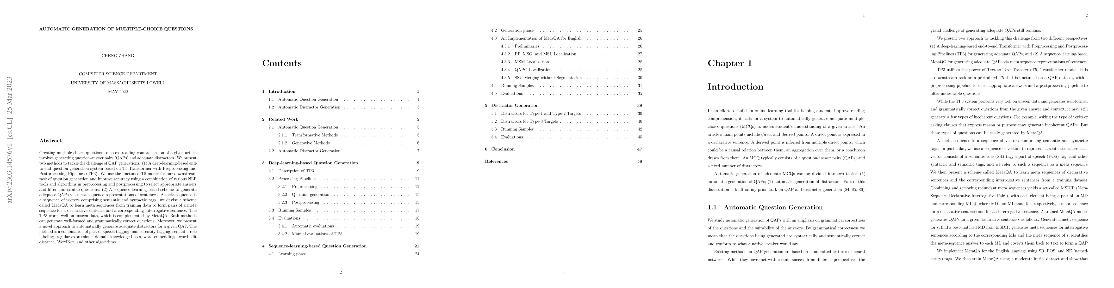 Thumbnail for Automatic Generation of Multiple-Choice Questions