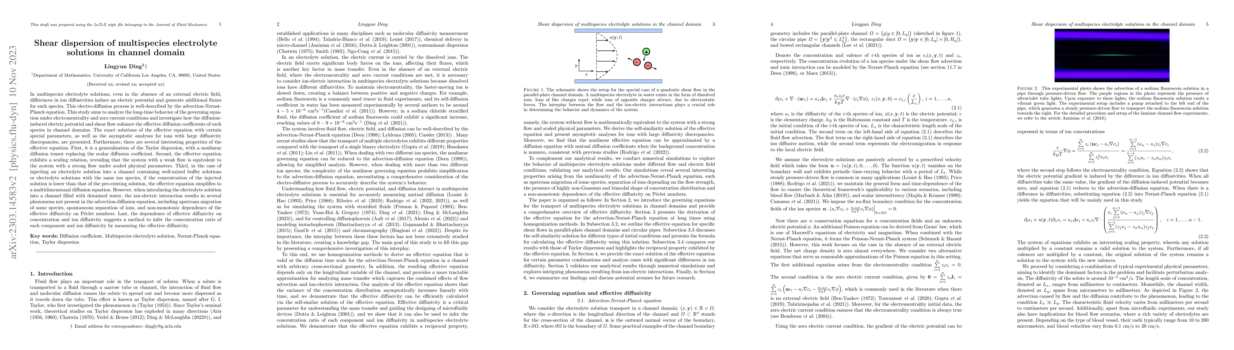 Thumbnail for Shear dispersion of multispecies electrolyte solutions in the channel
  domain