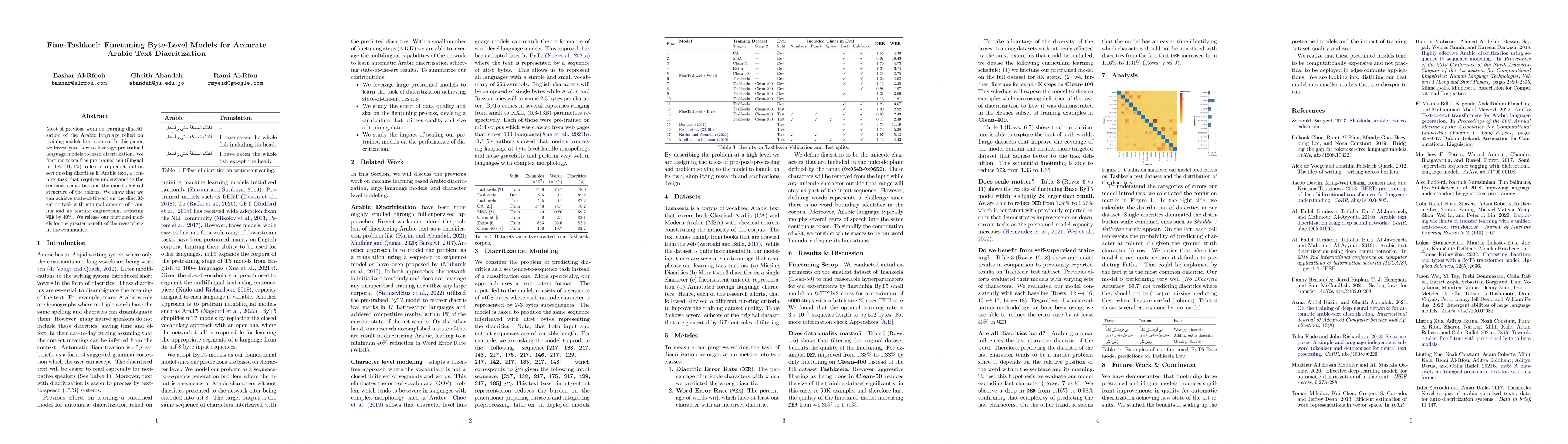 Thumbnail for Fine-Tashkeel: Finetuning Byte-Level Models for Accurate Arabic Text
  Diacritization
