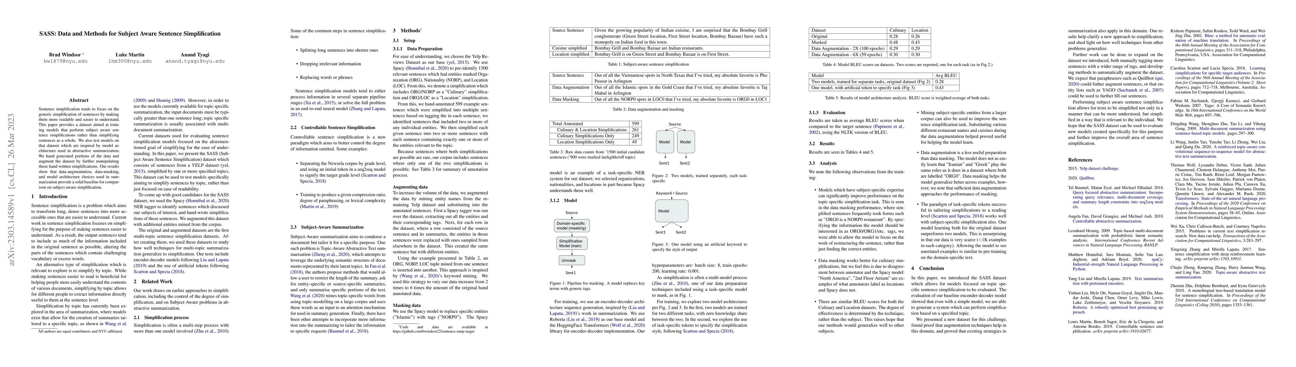 Thumbnail for SASS: Data and Methods for Subject Aware Sentence Simplification