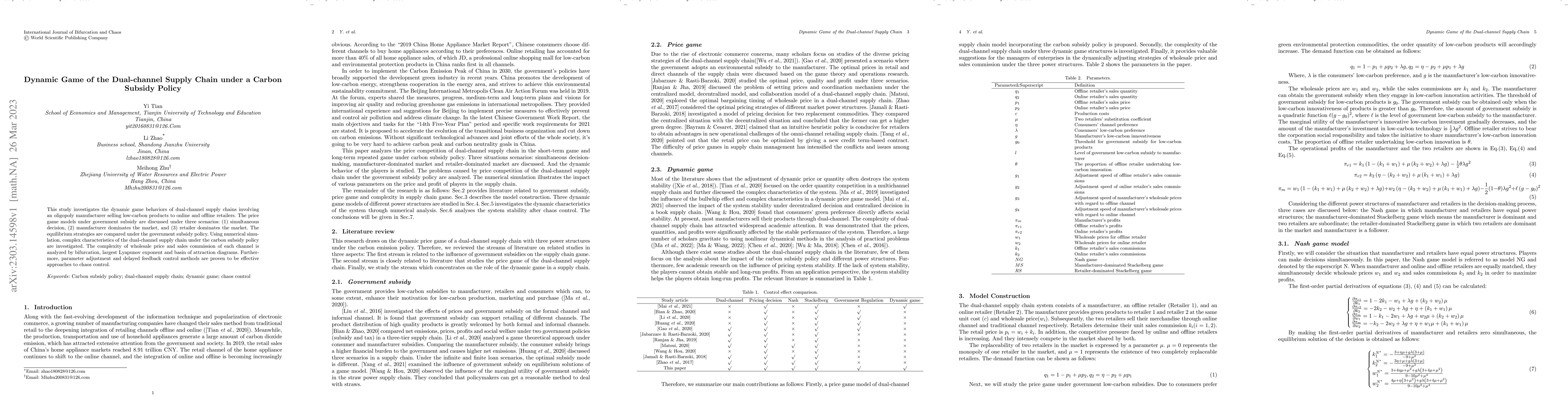 Thumbnail for Dynamic Game of the Dual-Channel Supply Chain Under a Carbon Subsidy
  Policy