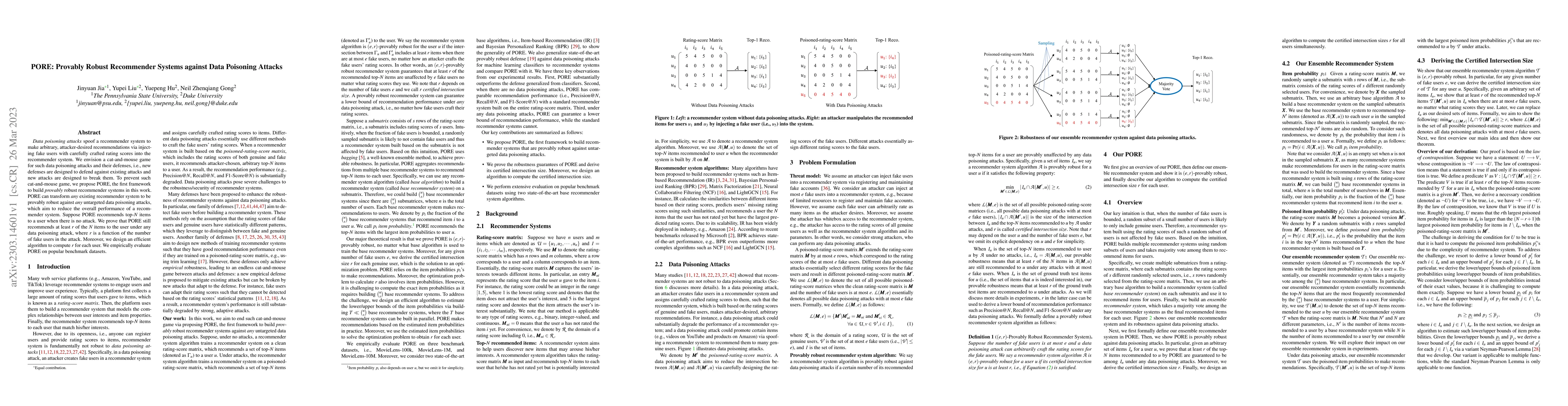 Thumbnail for PORE: Provably Robust Recommender Systems against Data Poisoning Attacks