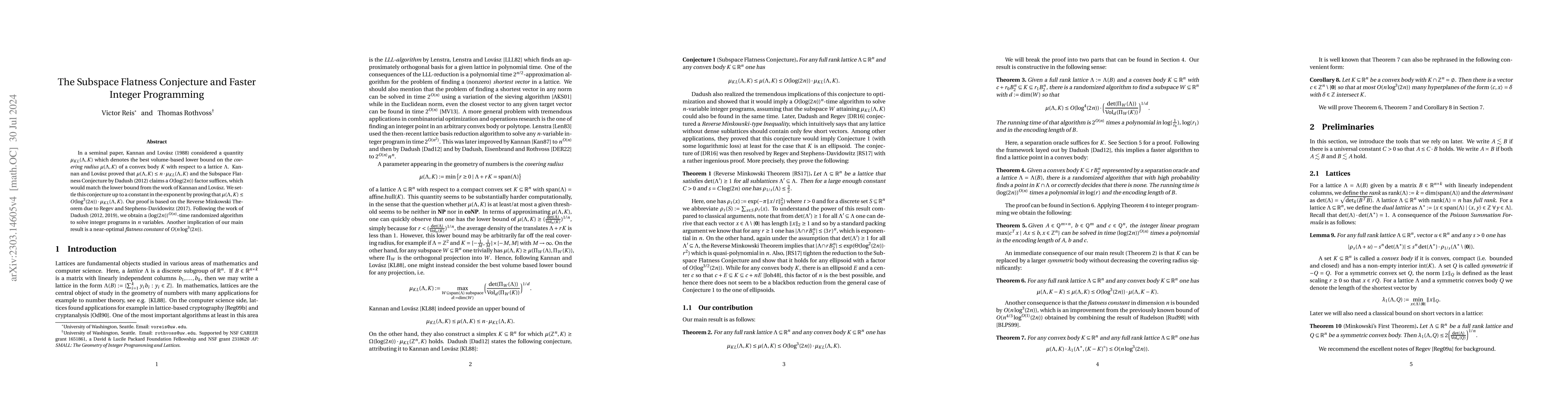 Thumbnail for The Subspace Flatness Conjecture and Faster Integer Programming