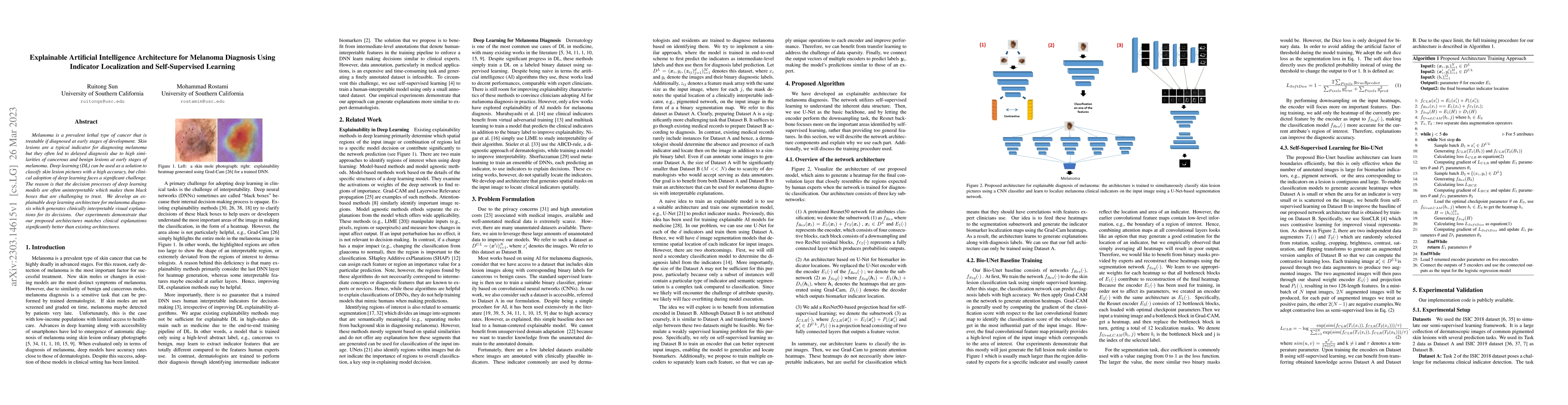 Thumbnail for Explainable Artificial Intelligence Architecture for Melanoma Diagnosis
  Using Indicator Localization and Self-Supervised Learning