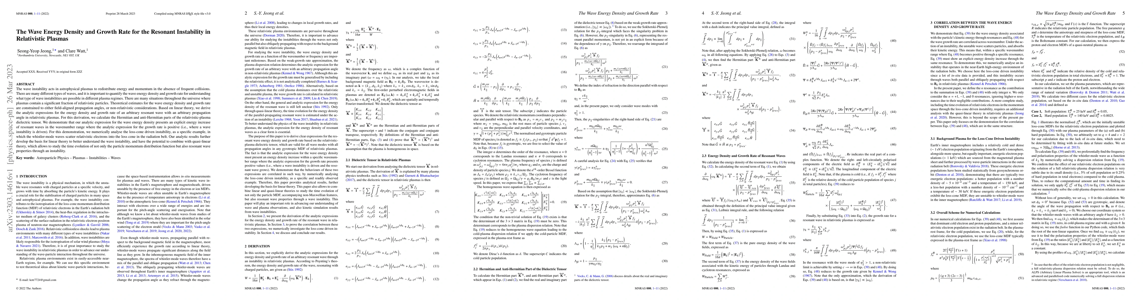 Thumbnail for The Wave Energy Density and Growth Rate for the Resonant Instability in
  Relativistic Plasmas