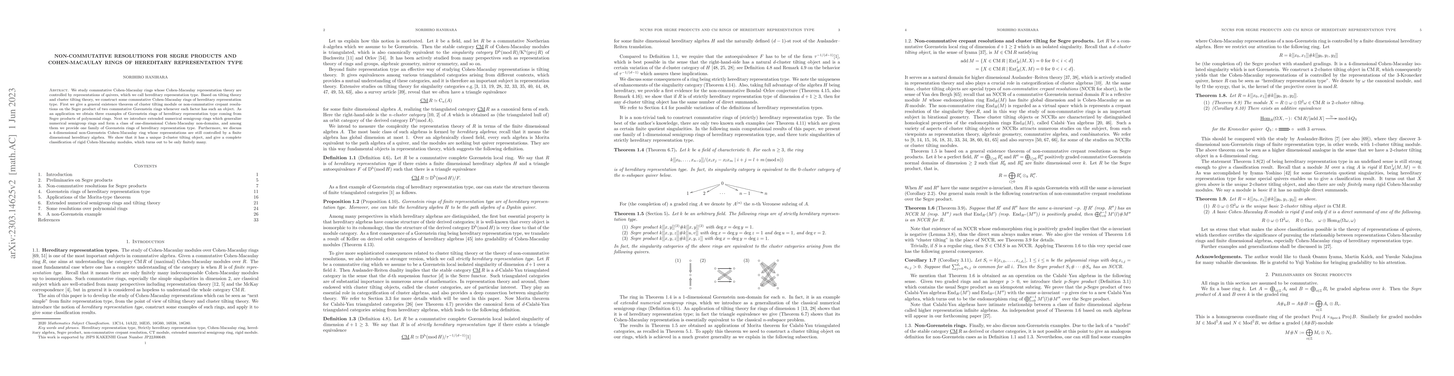 Thumbnail for Non-commutative resolutions for Segre products and Cohen-Macaulay rings
  of hereditary representation type