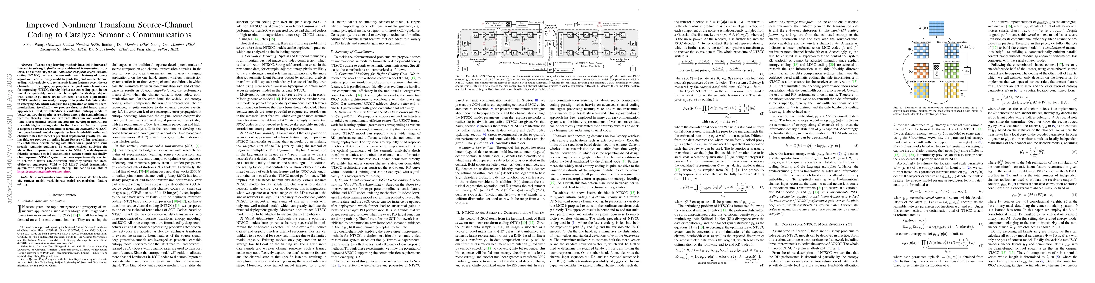 Thumbnail for Improved Nonlinear Transform Source-Channel Coding to Catalyze Semantic
  Communications