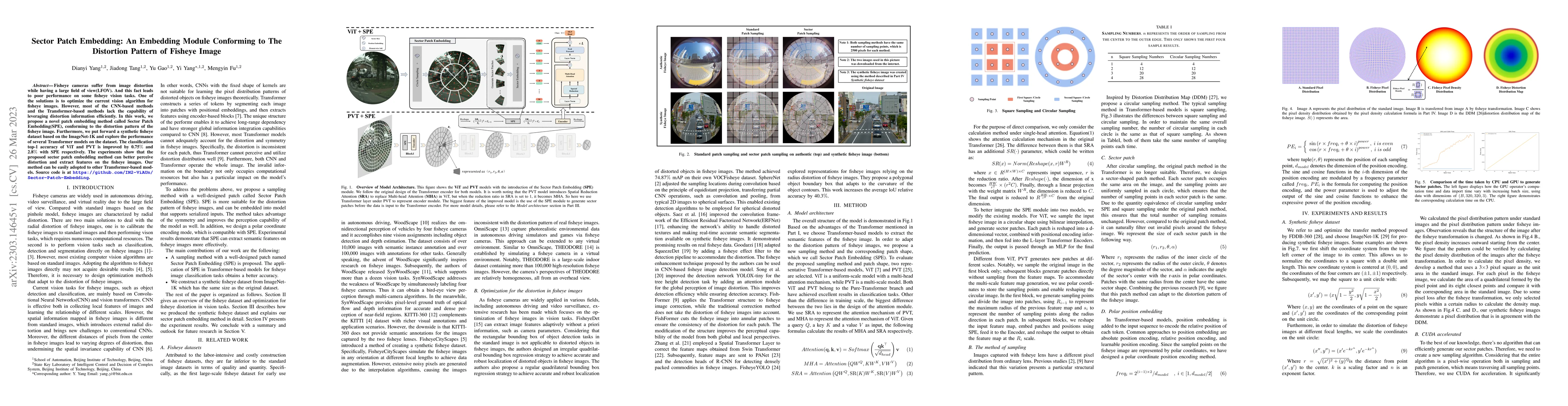 Thumbnail for Sector Patch Embedding: An Embedding Module Conforming to The Distortion
  Pattern of Fisheye Image