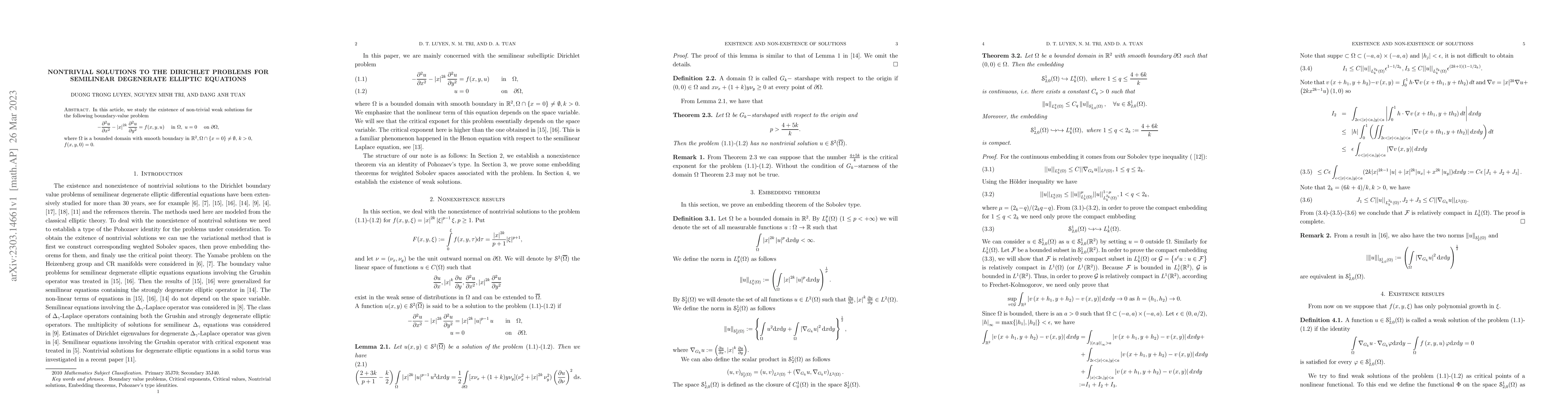 Thumbnail for Nontrivial solutions to the Dirichlet problems for semilinear degenerate
  elliptic equations