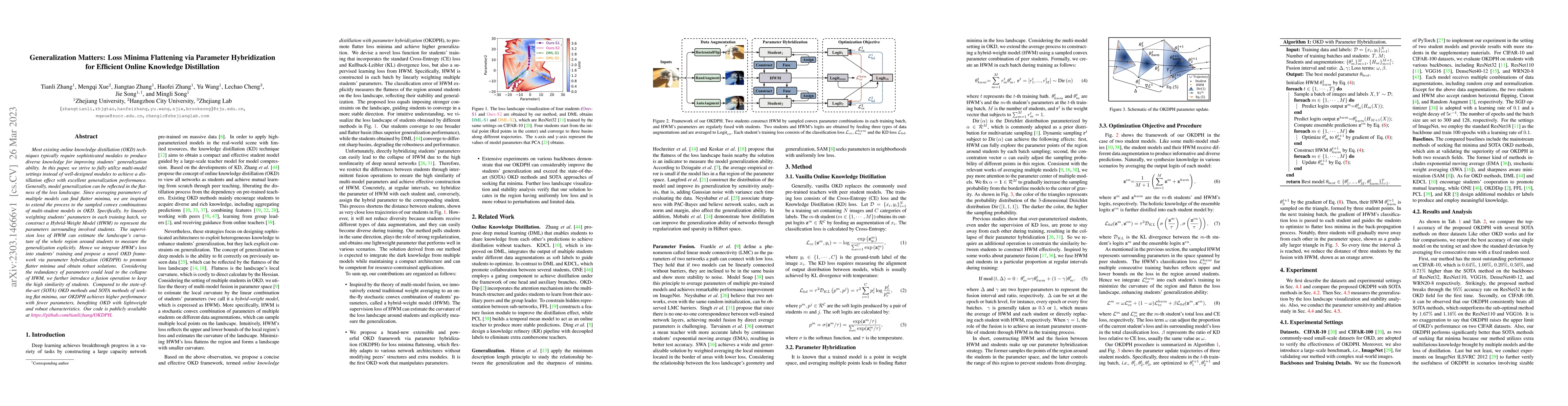 Thumbnail for Generalization Matters: Loss Minima Flattening via Parameter
  Hybridization for Efficient Online Knowledge Distillation