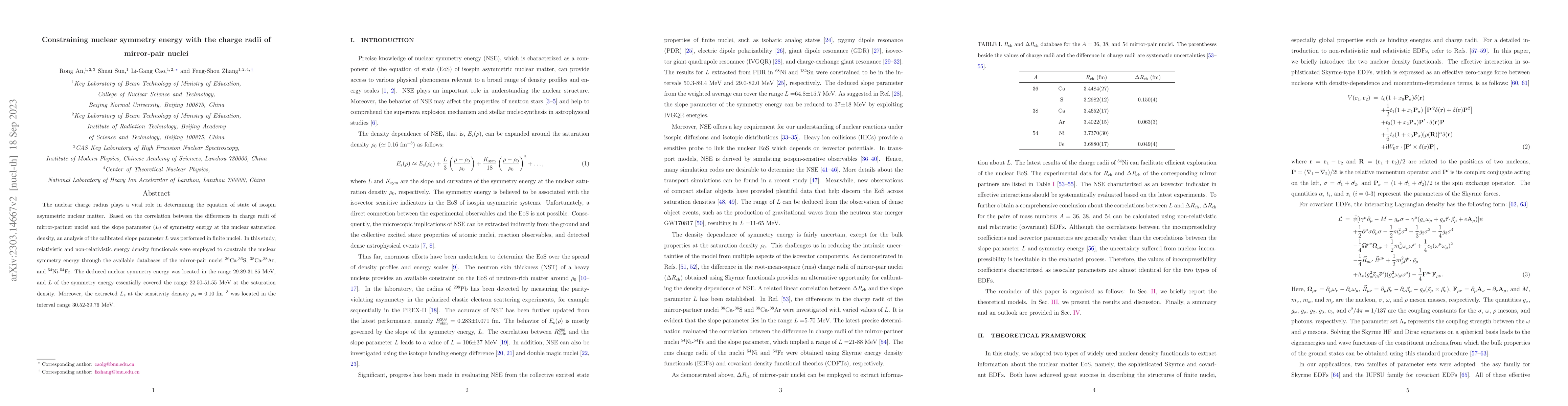 Thumbnail for Constraining nuclear symmetry energy with the charge radii of
  mirror-pair nuclei