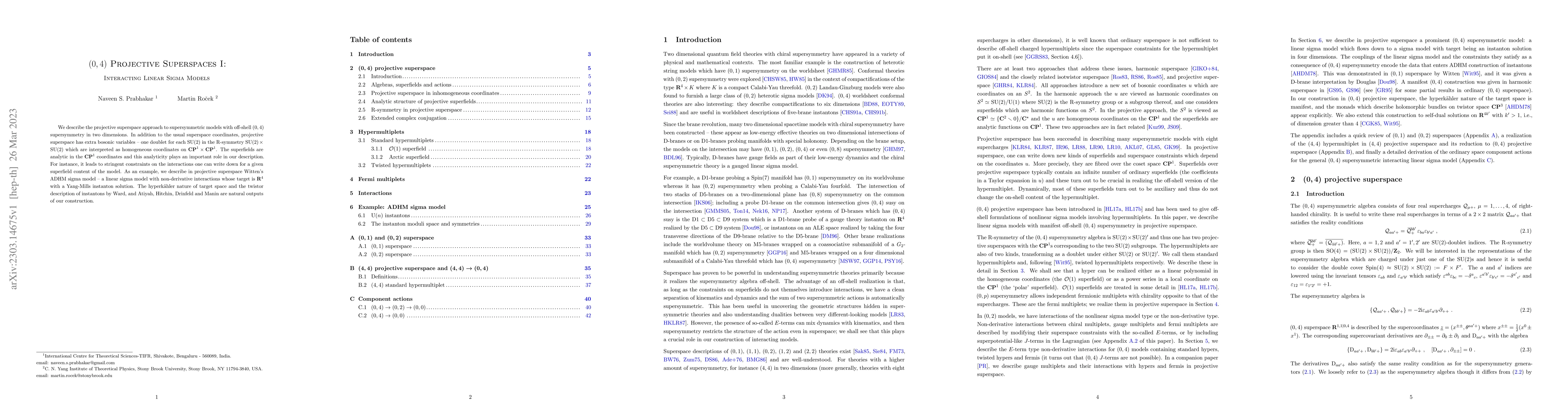 Thumbnail for $(0,4)$ Projective Superspaces I: Interacting Linear Sigma Models