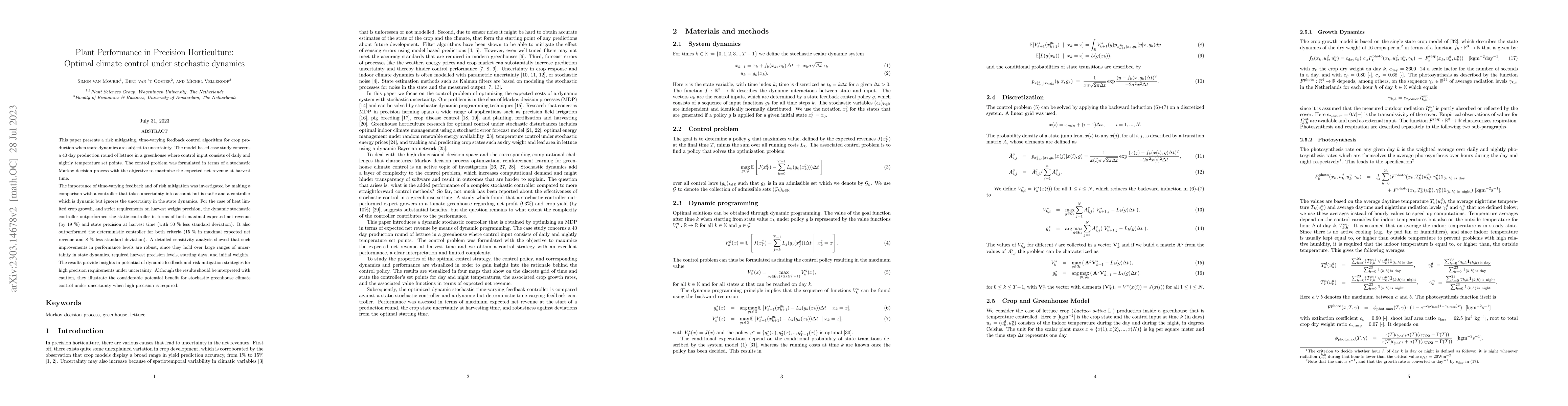 Thumbnail for Plant Performance in Precision Horticulture: Optimal climate control
  under stochastic uncertainty