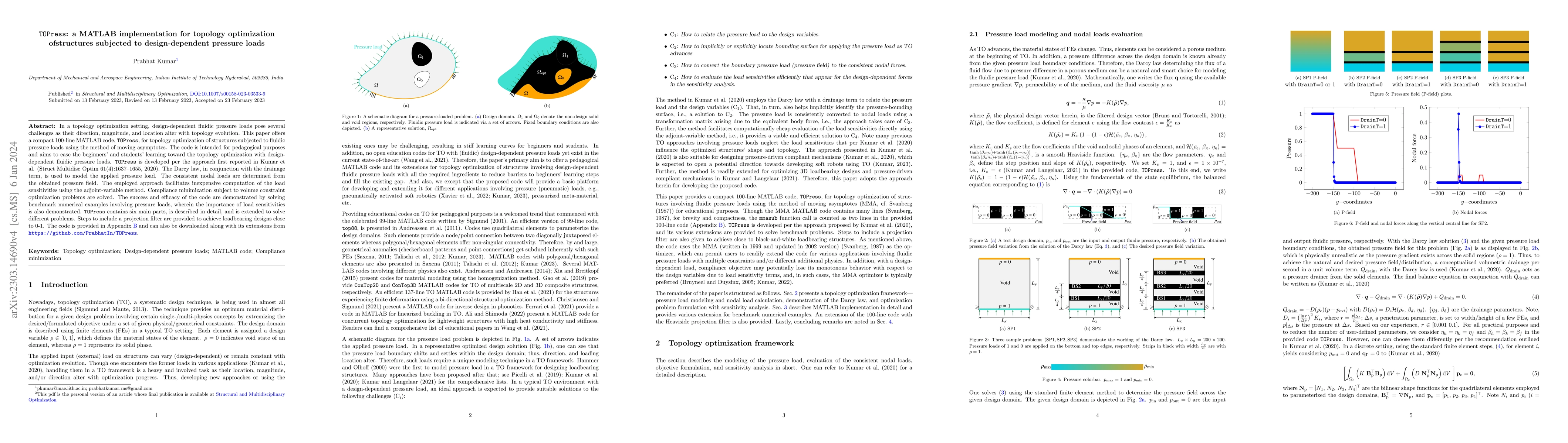 Thumbnail for TOPress: a MATLAB implementation for topology optimization of structures
  subjected to design-dependent pressure loads