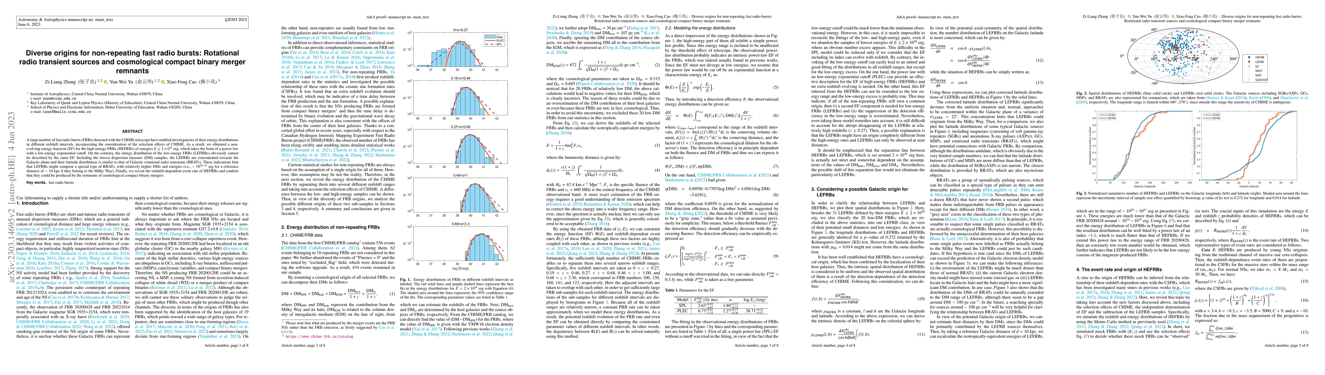 Thumbnail for Diverse origins for non-repeating fast radio bursts: Rotational radio
  transient sources and cosmological compact binary merger remnants