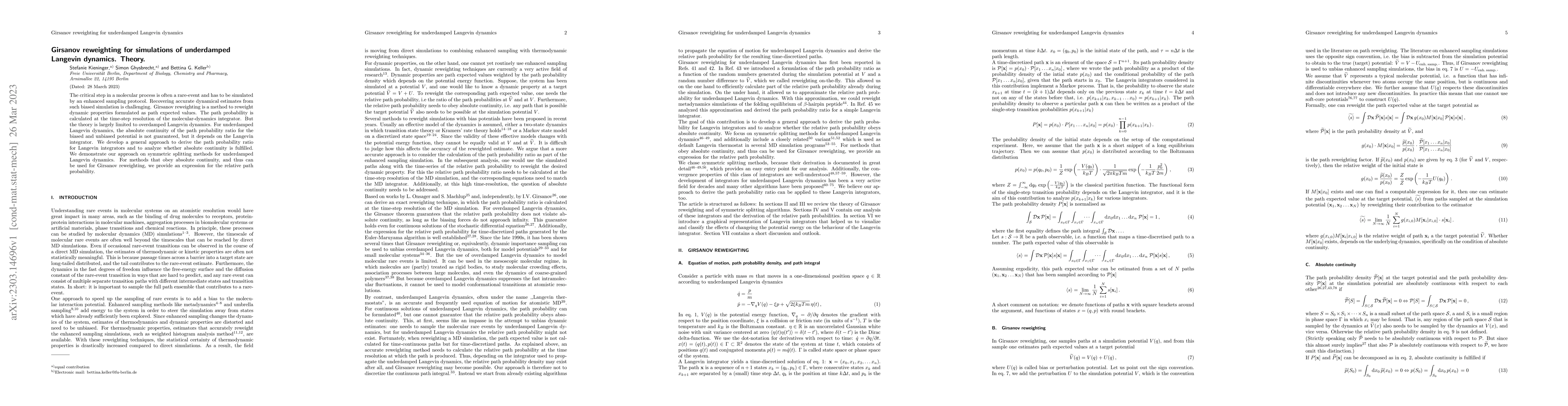 Thumbnail for Girsanov reweighting for simulations of underdamped Langevin dynamics.
  Theory
